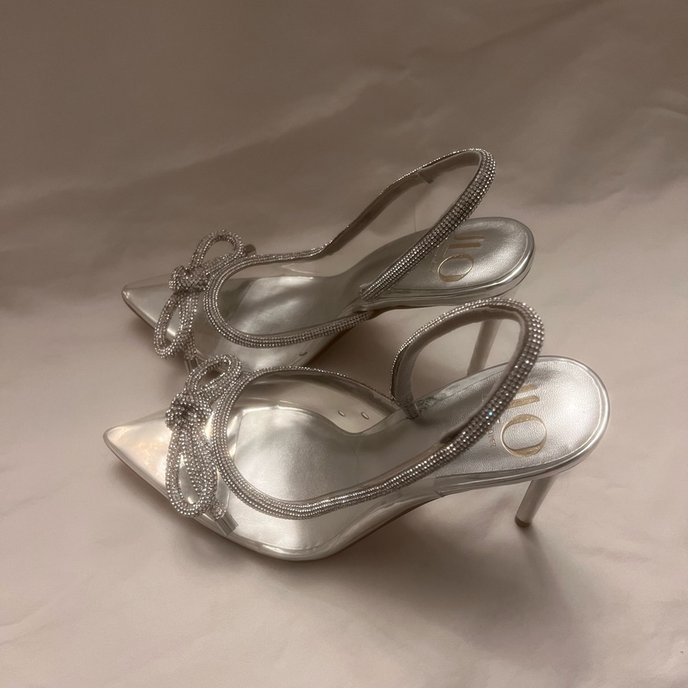 JLo Heels Rhinestone Bow clear toe